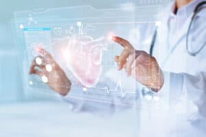 doctor using a futuristic chart to analyze heart