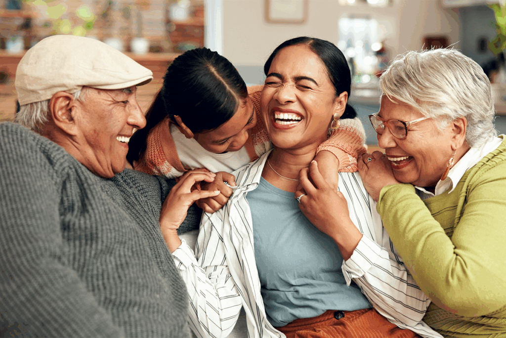 Generational family laughing together